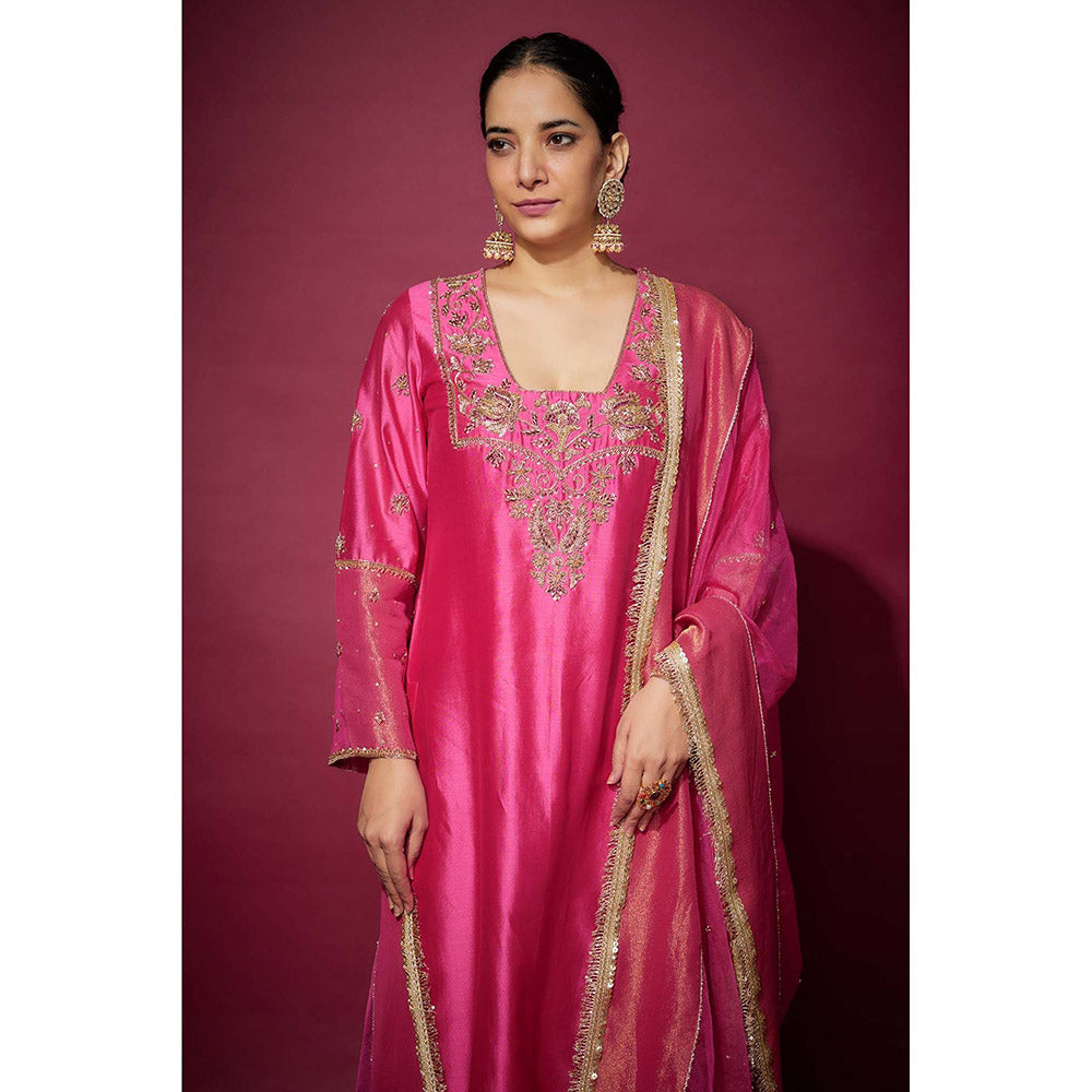 THE AARYA Pink Kiara Embellished Kurta with Palazzo and Dupatta (Set of 3)