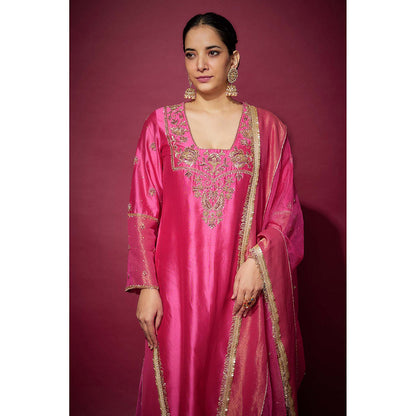 THE AARYA Pink Kiara Embellished Kurta with Palazzo and Dupatta (Set of 3)