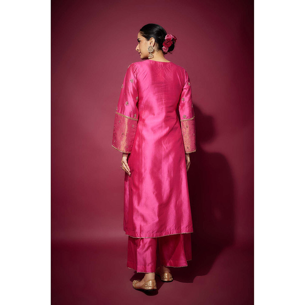 THE AARYA Pink Kiara Embellished Kurta with Palazzo and Dupatta (Set of 3)