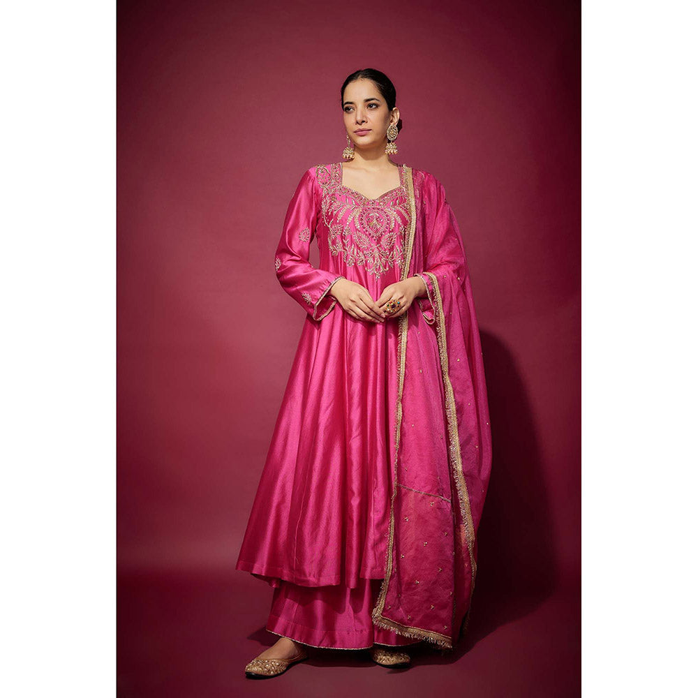 THE AARYA Pink Layla Embellished Anarkali with Palazzo and Dupatta (Set of 3)