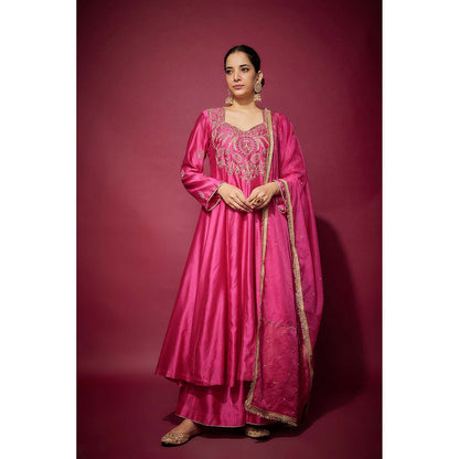 THE AARYA Pink Layla Embellished Anarkali with Palazzo and Dupatta (Set of 3)