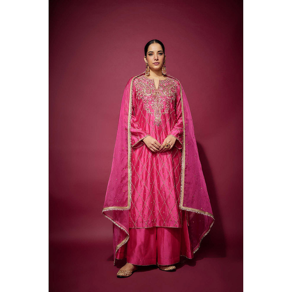 THE AARYA Pink Alaia Embellished Kurta with Palazzo and Dupatta (Set of 3)