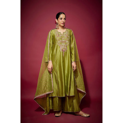 THE AARYA Green Sabrina Embellished Kurta with Palazzo and Dupatta (Set of 3)