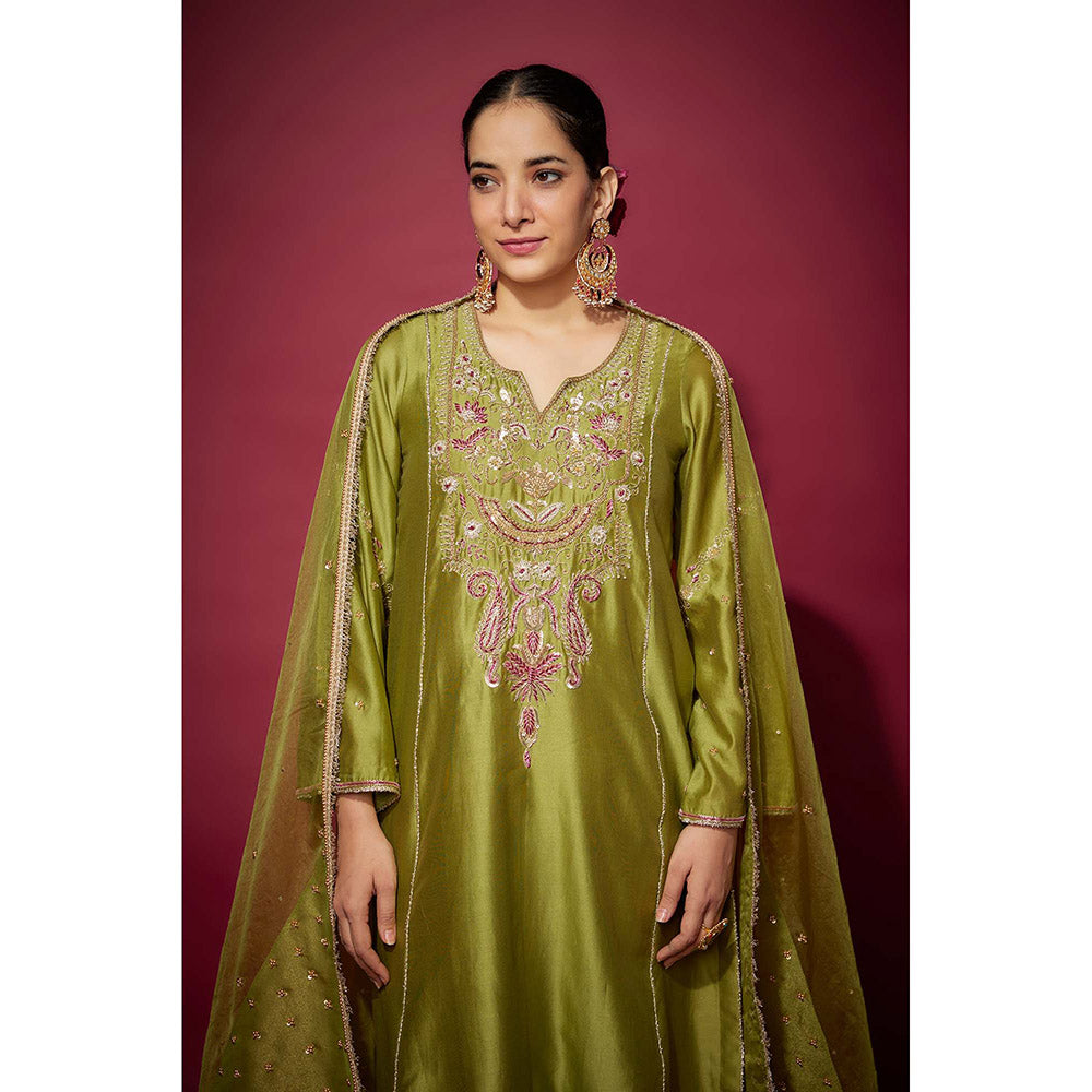 THE AARYA Green Sabrina Embellished Kurta with Palazzo and Dupatta (Set of 3)