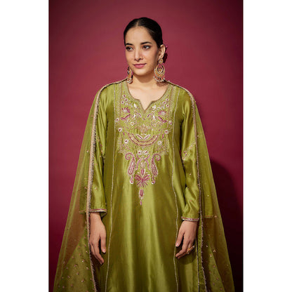 THE AARYA Green Sabrina Embellished Kurta with Palazzo and Dupatta (Set of 3)