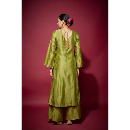 THE AARYA Green Sabrina Embellished Kurta with Palazzo and Dupatta (Set of 3)