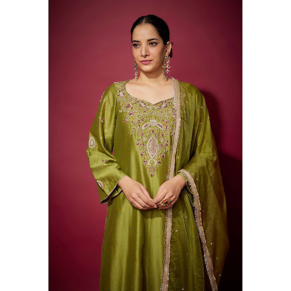 THE AARYA Green Malika Embellished Kurta with Palazzo and Dupatta (Set of 3)