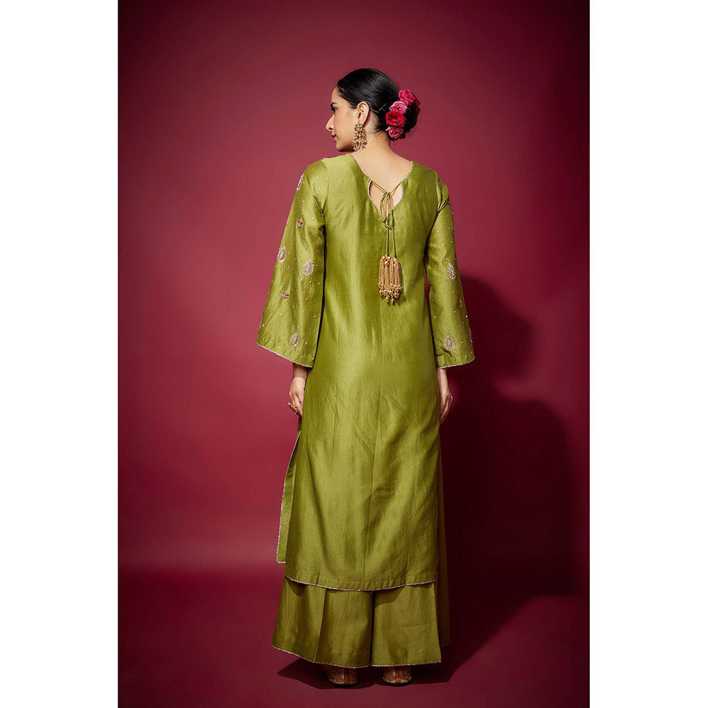 THE AARYA Green Malika Embellished Kurta with Palazzo and Dupatta (Set of 3)