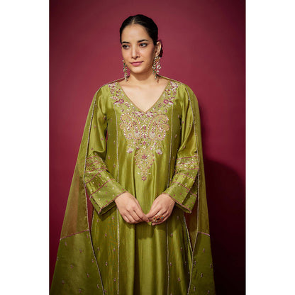 THE AARYA Green Arzu Embellished A-Line Kurta with Palazzo and Dupatta (Set of 3)