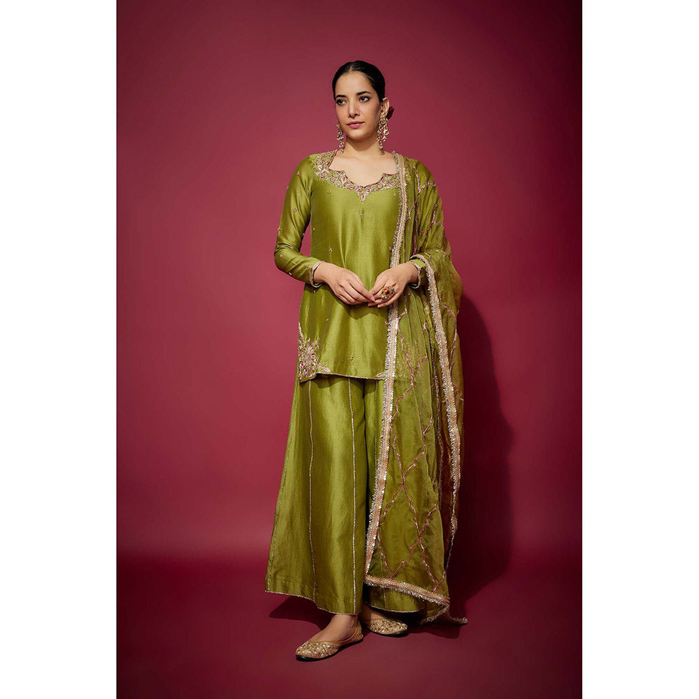 THE AARYA Green Layan Embellished Kurta with Palazzo and Dupatta (Set of 3)