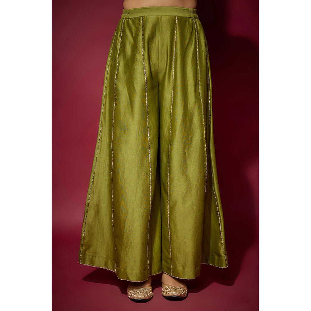 THE AARYA Green Layan Embellished Kurta with Palazzo and Dupatta (Set of 3)