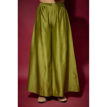 THE AARYA Green Reyna Embellished Anarkali with Palazzo and Dupatta (Set of 3)