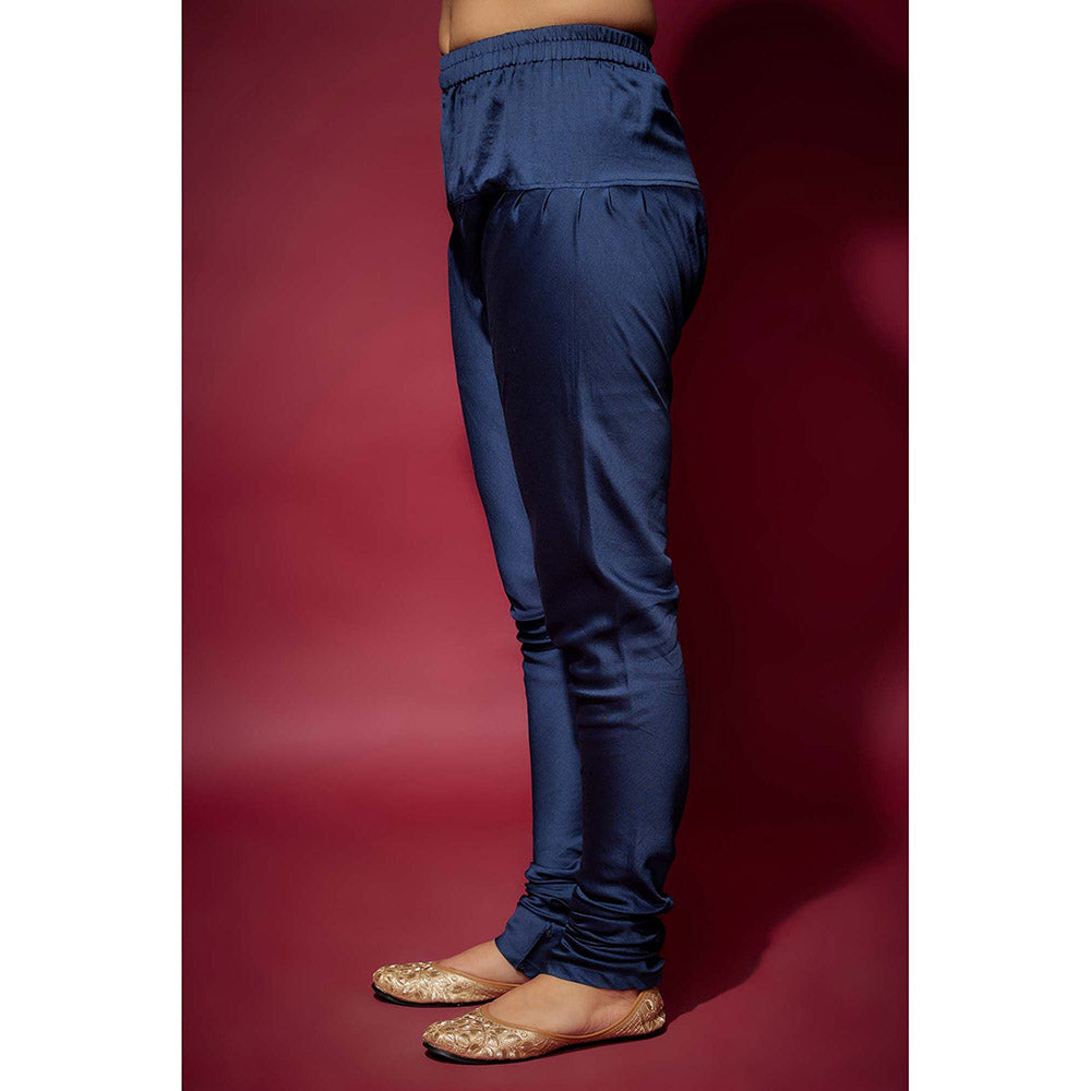 THE AARYA Navy Blue Adena Embellished Kurta with Churidar and Dupatta (Set of 3)