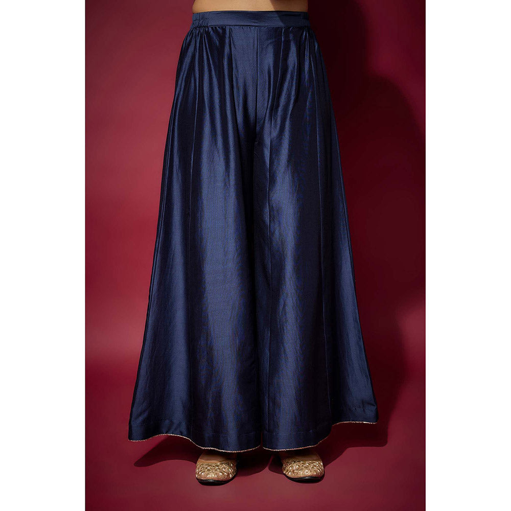 THE AARYA Navy Blue Neyla Embellished Kurta with Palazzo and Dupatta (Set of 3)
