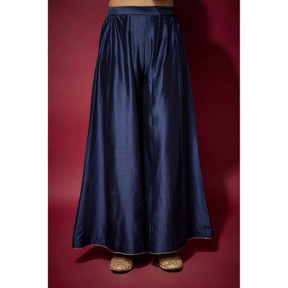 THE AARYA Navy Blue Neyla Embellished Kurta with Palazzo and Dupatta (Set of 3)