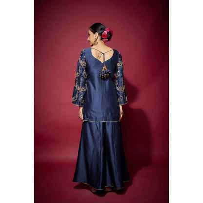 THE AARYA Navy Blue Neyla Embellished Kurta with Palazzo and Dupatta (Set of 3)