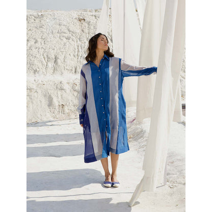 The Loom Art Salted Sea Blue Shirt Dress with Slip (Set of 2)