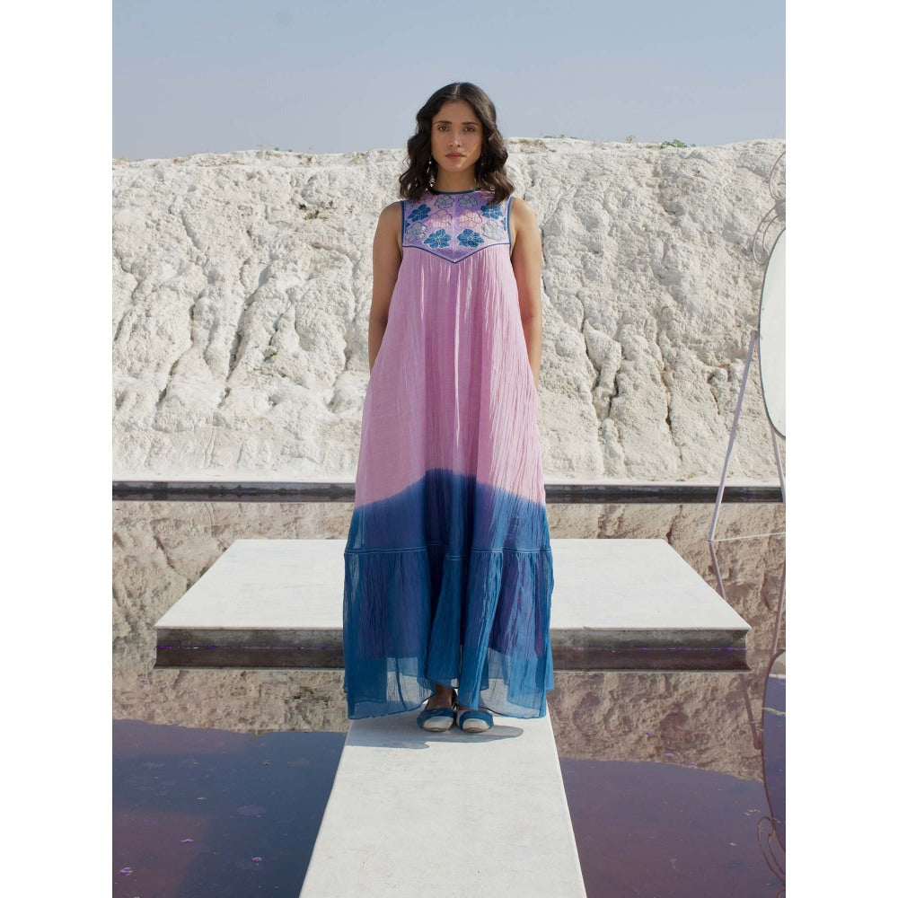 The Loom Art Aster Bloom Lilac and Coral Blue Dress with Slip (Set of 2)