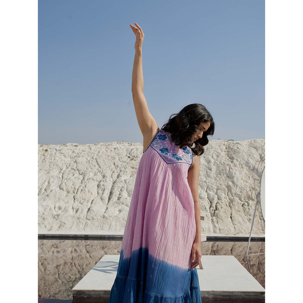 The Loom Art Aster Bloom Lilac and Coral Blue Dress with Slip (Set of 2)