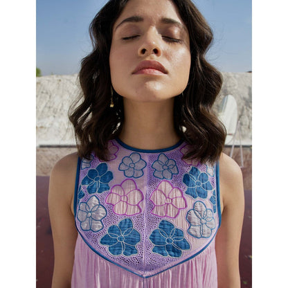 The Loom Art Aster Bloom Lilac and Coral Blue Dress with Slip (Set of 2)