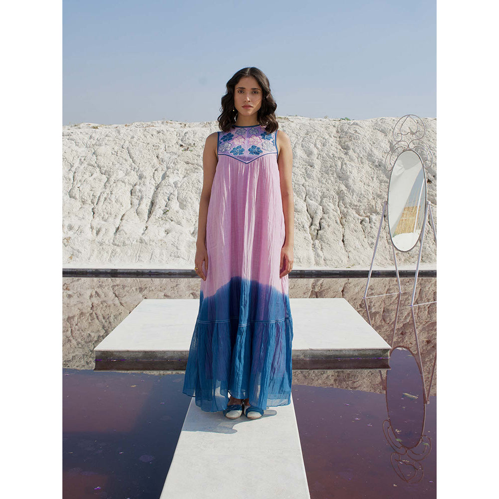 The Loom Art Aster Bloom Lilac and Coral Blue Dress with Slip (Set of 2)