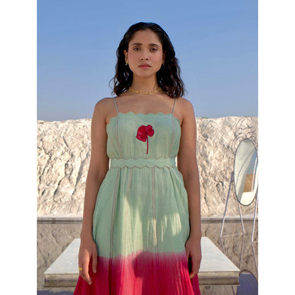 The Loom Art Avocado Punch Green and Red Dress with Belt (Set of 2)