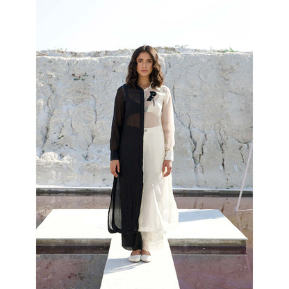 The Loom Art Yin Yang Black and White Shirt Bralette with Pant (Set of 3)