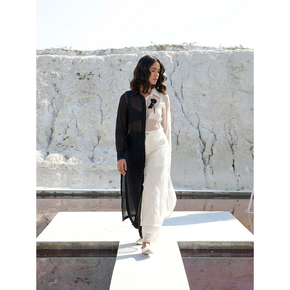 The Loom Art Yin Yang Black and White Shirt Bralette with Pant (Set of 3)