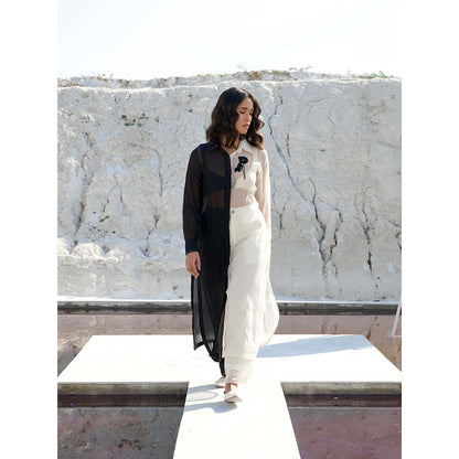 The Loom Art Yin Yang Black and White Shirt Bralette with Pant (Set of 3)