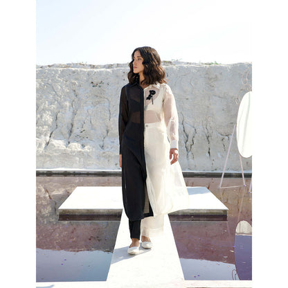 The Loom Art Yin Yang Black and White Shirt Bralette with Pant (Set of 3)