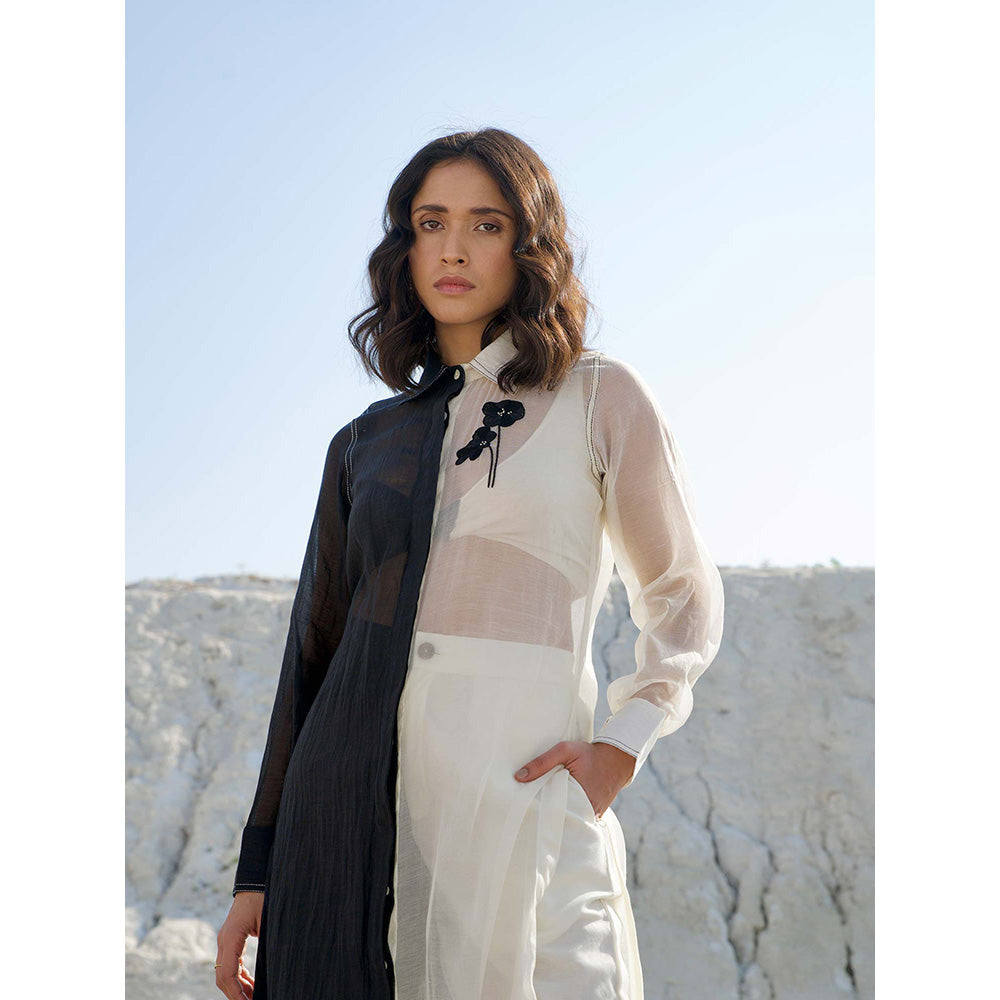 The Loom Art Yin Yang Black and White Shirt Bralette with Pant (Set of 3)