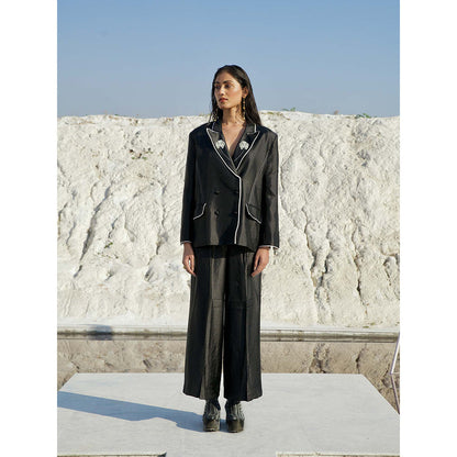 The Loom Art Black Spade Blazer Bralette with Trouser (Set of 3)