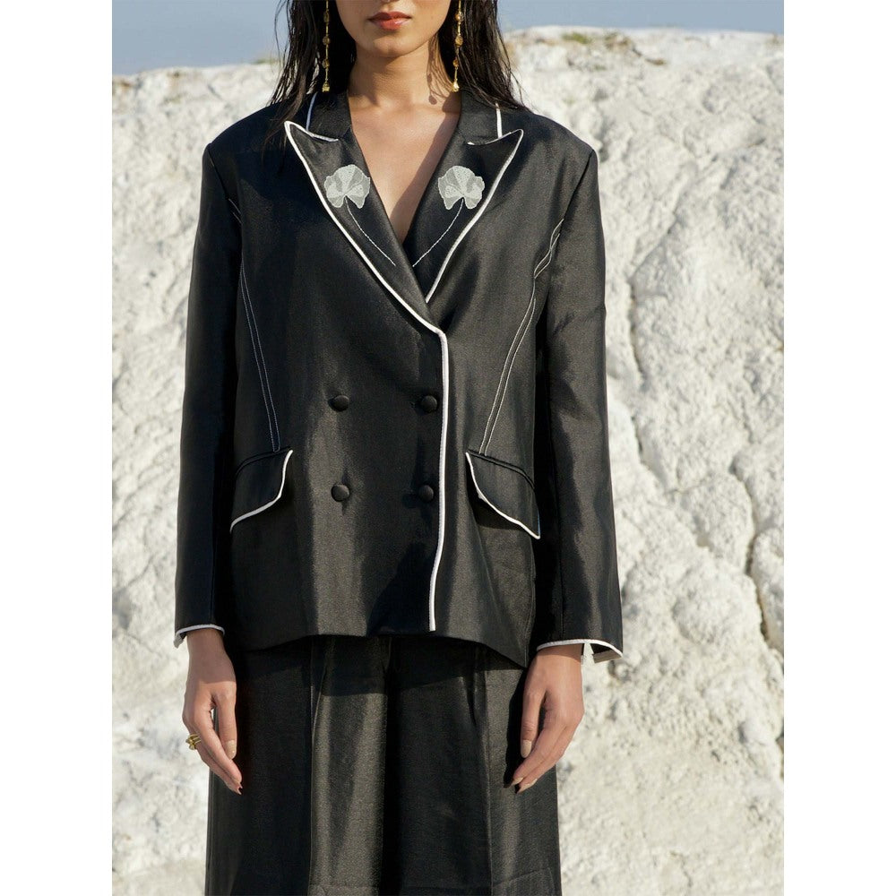 The Loom Art Black Spade Blazer Bralette with Trouser (Set of 3)