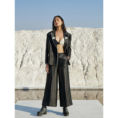 The Loom Art Black Spade Blazer Bralette with Trouser (Set of 3)