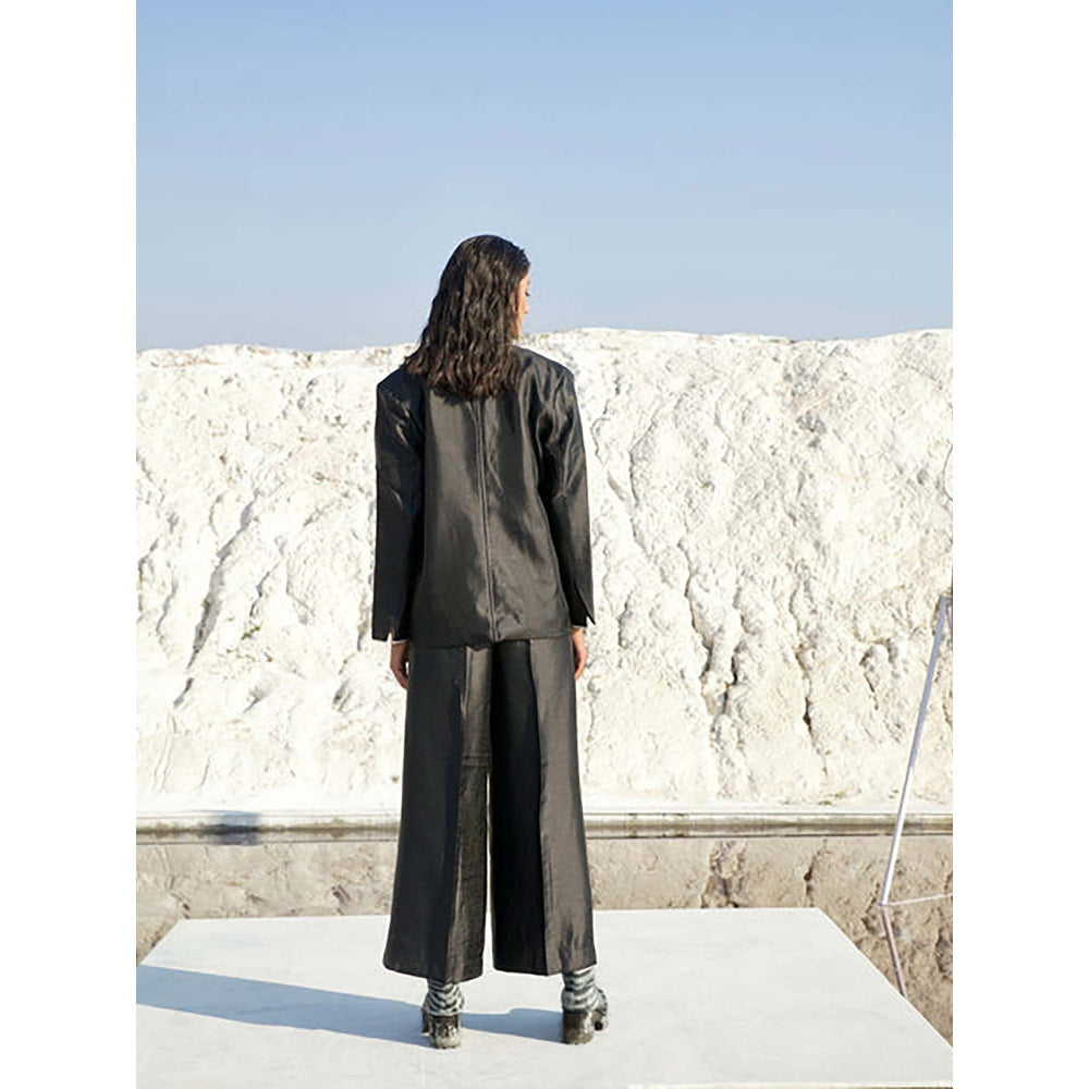 The Loom Art Black Spade Blazer With Bralette And Pant Co-Ord Set