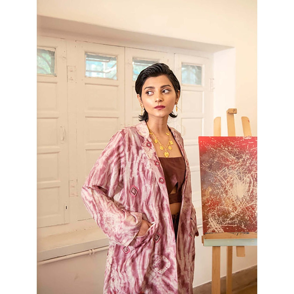 The Loom Art Rosewood Maroon Blazer Jacket With Crop Top And Pant