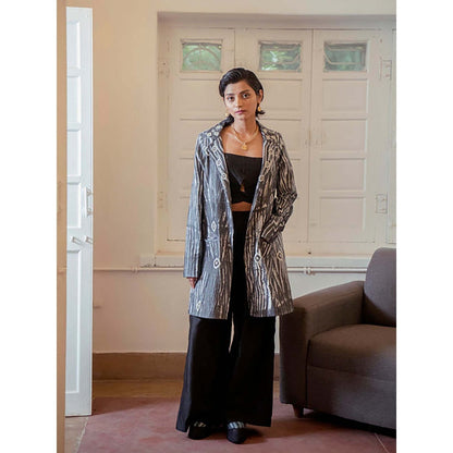 The Loom Art Luna Black Blazer Jacket With Crop Top And Pant