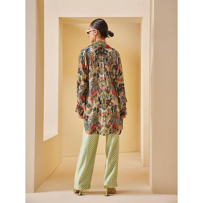 THE ROYALEUM ATELIER Multicolour Shirt with Bralette and Pant (Set of 3)