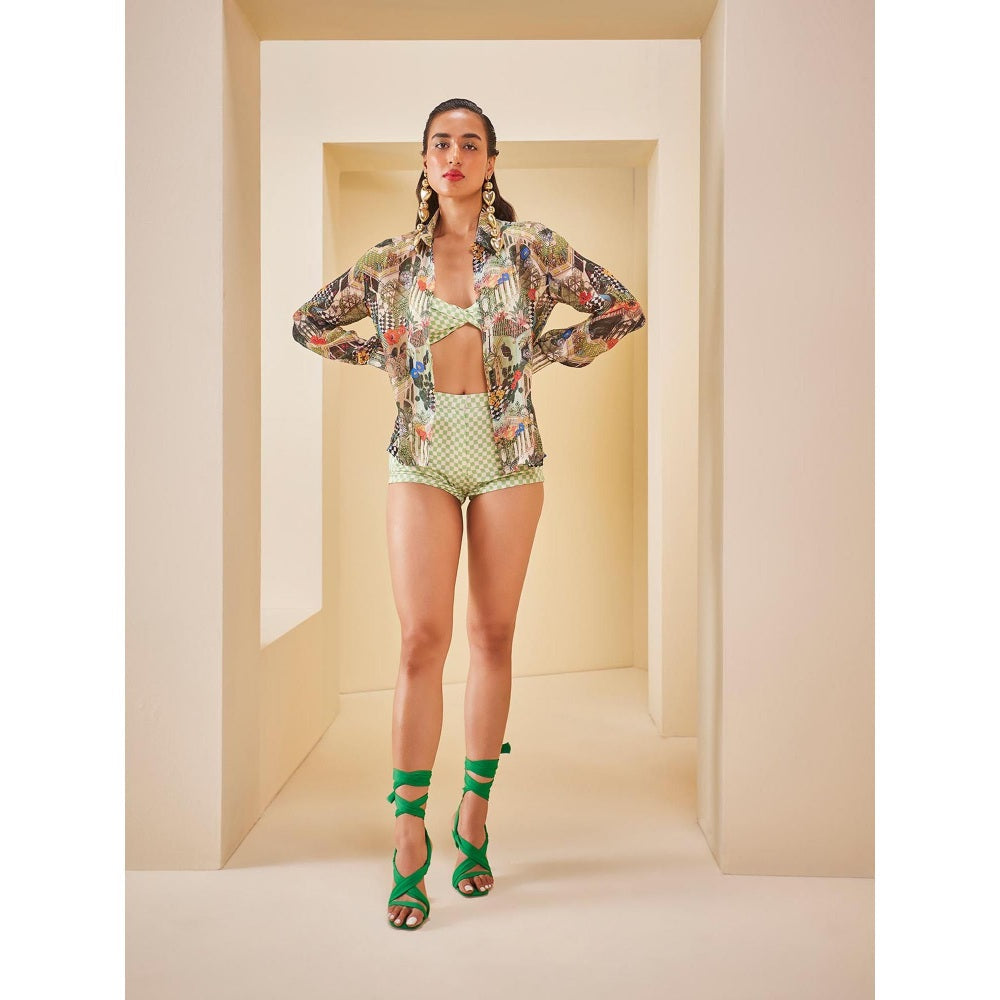 THE ROYALEUM ATELIER Multicolour Shirt with Bralette and Shorts (Set of 3)