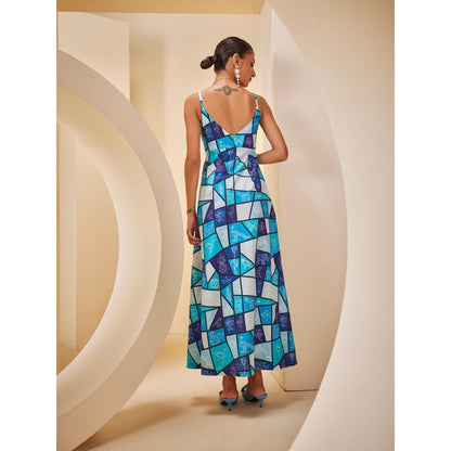 THE ROYALEUM ATELIER Blue Printed Midi Dress