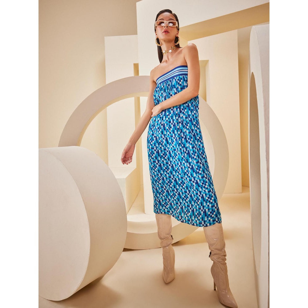 THE ROYALEUM ATELIER Blue Printed Midi Dress