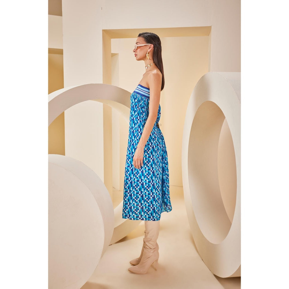 THE ROYALEUM ATELIER Blue Printed Midi Dress