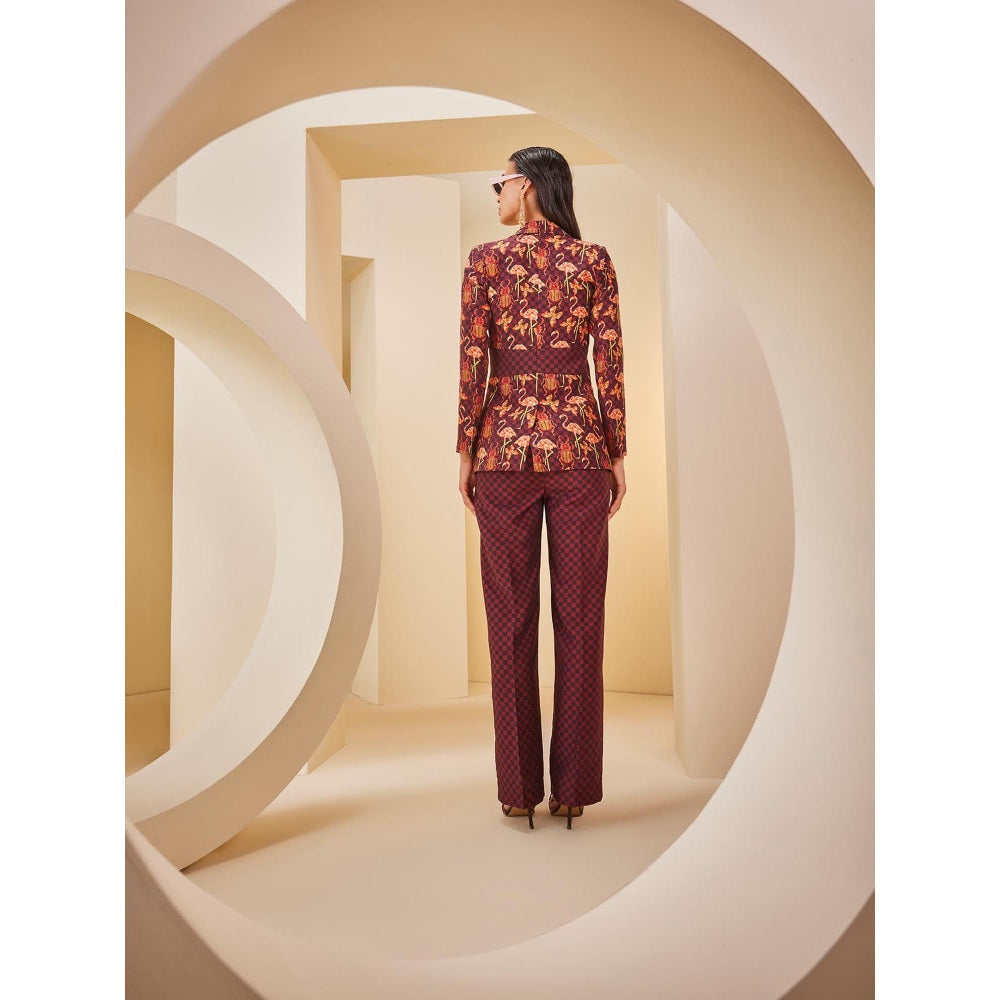 THE ROYALEUM ATELIER Maroon Corset Tube Top with Pant and Jacket (Set of 3)