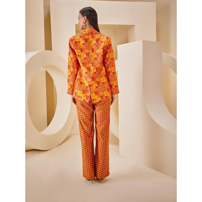 THE ROYALEUM ATELIER Orange Pant with Corset Top and Blazer (Set of 3)