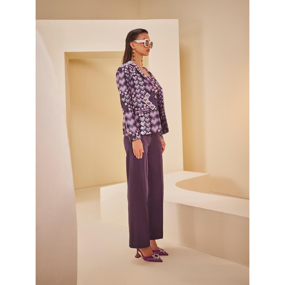 THE ROYALEUM ATELIER Purple Pant with Bustier and Blazer (Set of 3)