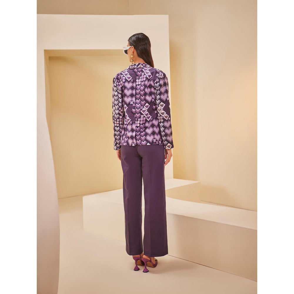 THE ROYALEUM ATELIER Purple Pant with Bustier and Blazer (Set of 3)