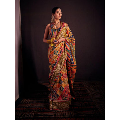THE ROYALEUM ATELIER Multi-Colour Tahira Saree with Stitched Blouse