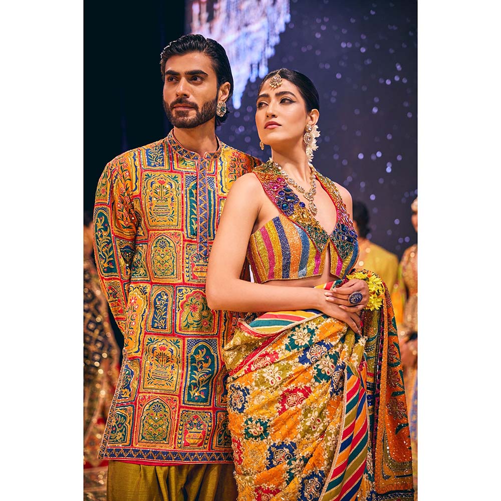 THE ROYALEUM ATELIER Multi-Colour Tahira Saree with Stitched Blouse