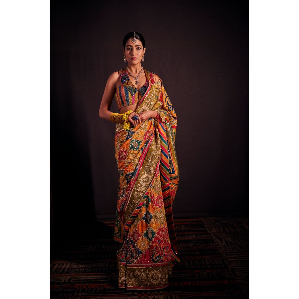 THE ROYALEUM ATELIER Multi-Colour Tahira Saree with Stitched Blouse