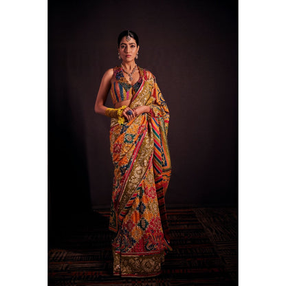THE ROYALEUM ATELIER Multi-Colour Tahira Saree with Stitched Blouse